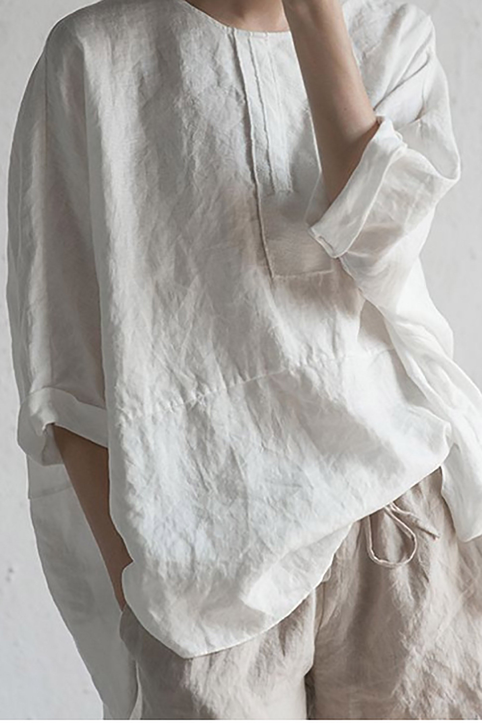 Stilvolles japanisches Leinenoberteil | Ofrenza