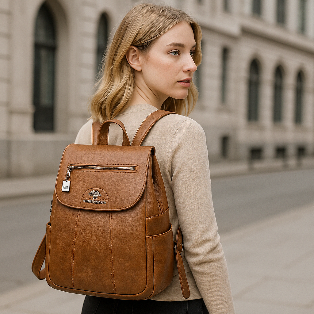 Diebstahlsicherer Lederrucksack mit großem Fassungsvermögen für Damen | Intto