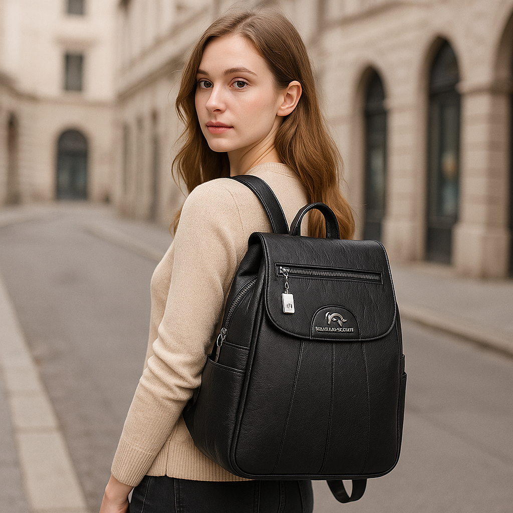 Diebstahlsicherer Lederrucksack mit großem Fassungsvermögen für Damen | Intto