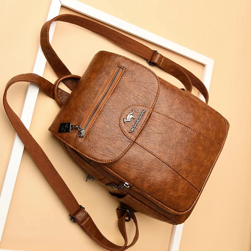 Diebstahlsicherer Lederrucksack mit großem Fassungsvermögen für Damen | Intto