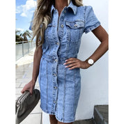 Y2K Retro maßgeschneidertes Button-Down-Jeans-Midikleid für Damen | Chevaria