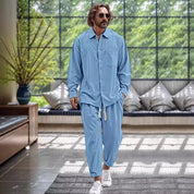 Modisches Loose Fit Frühlings-Leinenhemd und -hose im Set für Herren l Gerkono